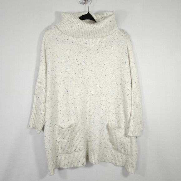 LOFT Womens White Flecked Cowl Neck Knit Long Line Sweater Size Small - Picture 2 of 10